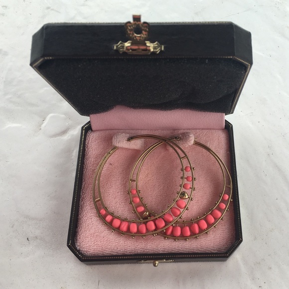 Juicy Coutoure Neon Beas Hoop Earrings pink