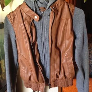 Brown Faux Leather Hooded Jacket