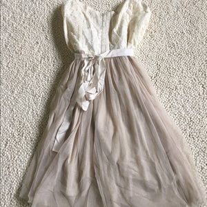 White lace and taupe tulle dress