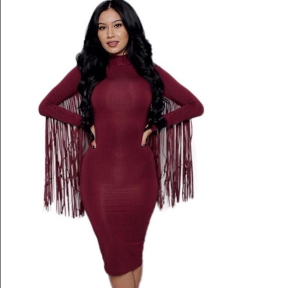 Dresses & Skirts - Fringe dress in Maroon