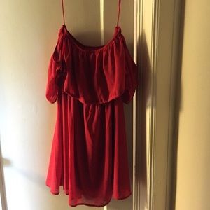 Red off-the-shoulder dress