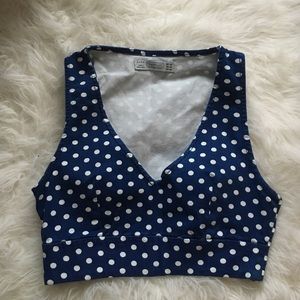 Zara Denim polka dot crop top with side zip XS