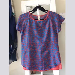 Blue and orange top with mesh back