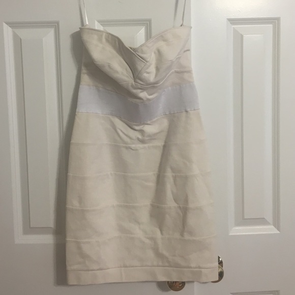 La Rok white and cream strapless mini dress