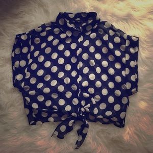River Island Sheer navy blue polka dot crop top