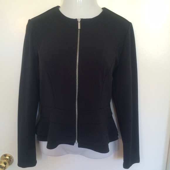 Black Knit Peplum Zip Jacket