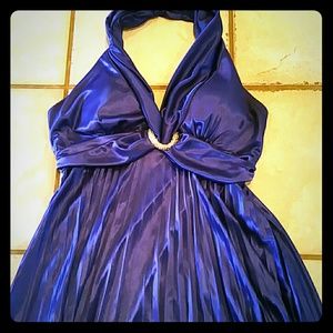Blue halter cocktail dress.