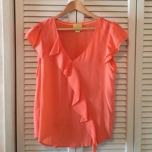 Anthro Coral Silk Blouse