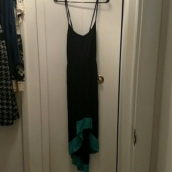 F21+ black and teal high low dress