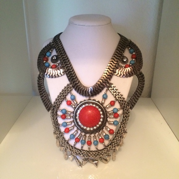 H&M Antique Silver Tribal Necklace