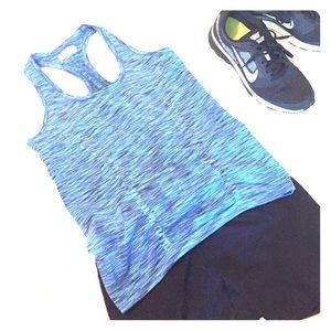 Athleta blue spacedye razorback fastest track tank