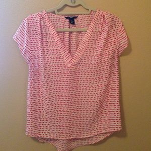 Flowy White blouse with red hearts