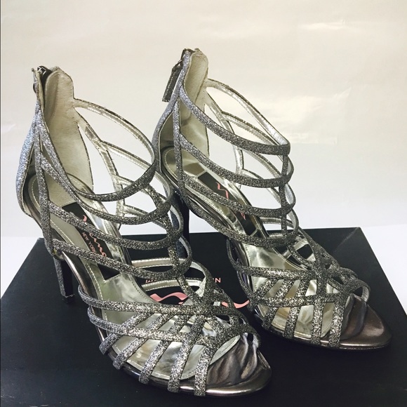 🔴🌟 Nima glittery silver strappy heels - Picture 2 of 4