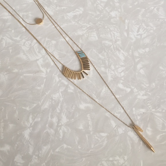 Madewell Jewelry - Triple layered Madewell gold + turquoise necklace