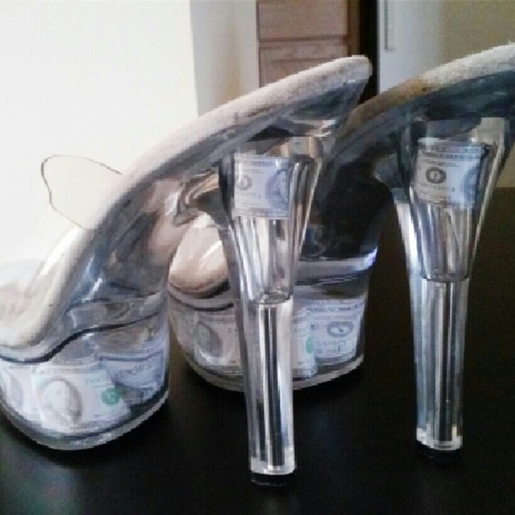 "Benjamins" ellie see-thru platform heels