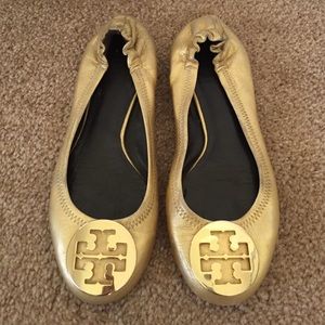 Tory Burch 'reva' gold ballet flats