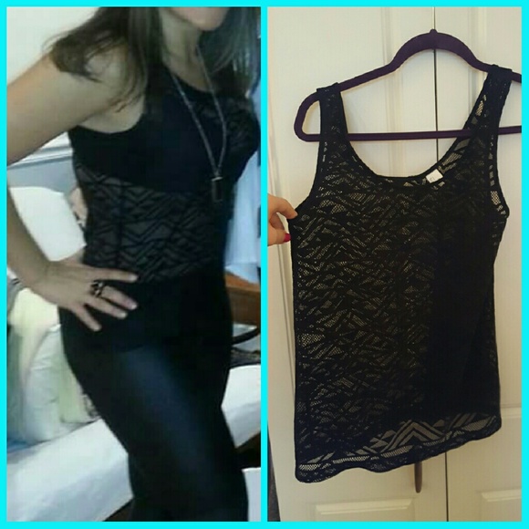 Black patterned sheer tank