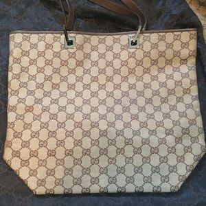 Authentic Vintage Gucci Canvas Shopper Tote-Brown