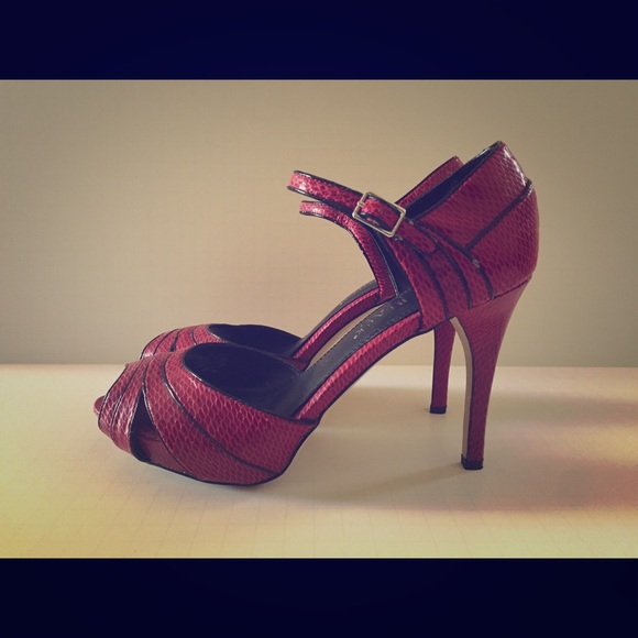 Red Peep-toe Mary Jane 3" High Heels
