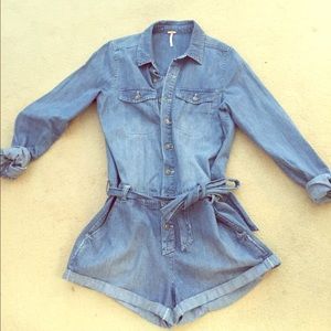 Chambray Free People Shorts Romper
