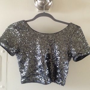 Worn Once Grey Sequin Crop Top