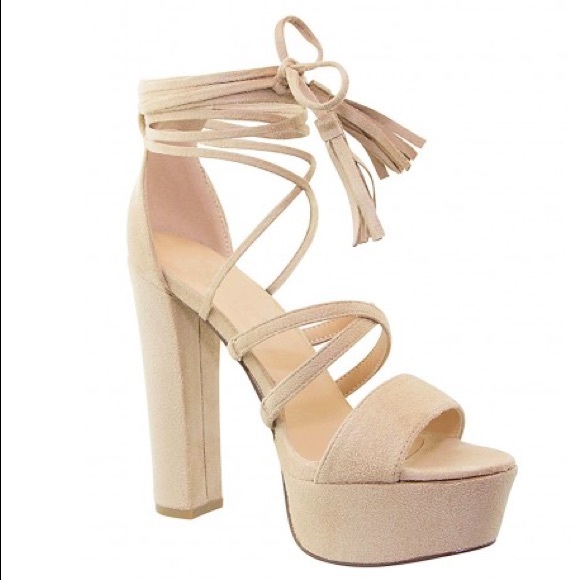 (Nude) Lace Up Block Heels from Simmi Shoes NWT - Picture 2 of 4