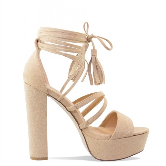 (Nude) Lace Up Block Heels from Simmi Shoes NWT - Picture 3 of 4