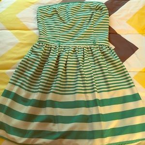 Green and white striped dress