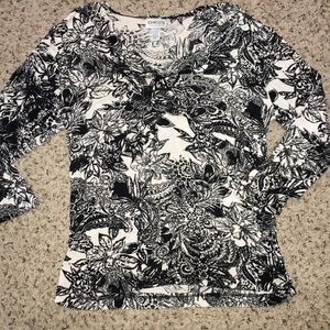 Black and white blouse.