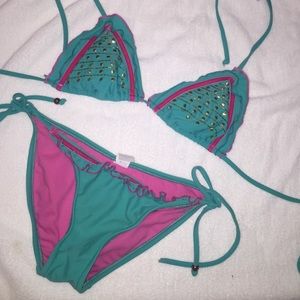 Blue and Pink bedazzled Bikini