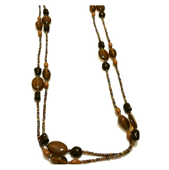Brown Iridescent Beaded Necklace