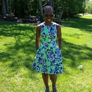 Green with blue flower sun dress