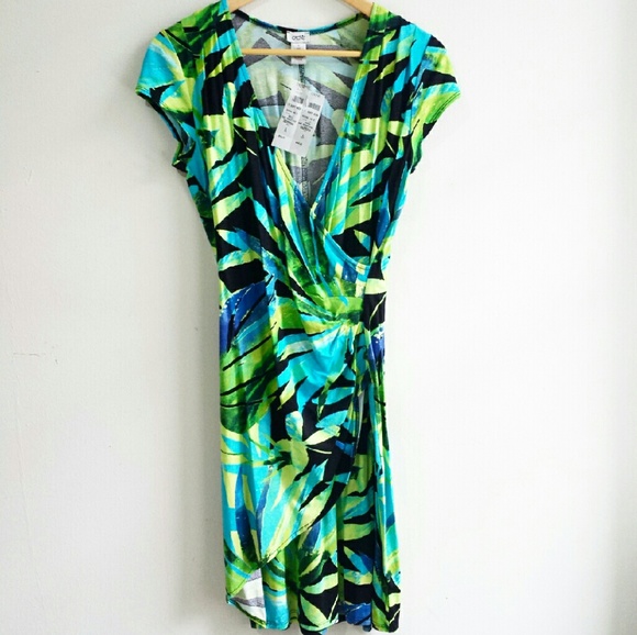 *NEW* Cache palm print tropical wrap dress