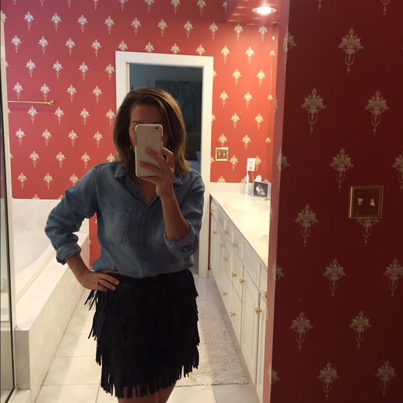 Zara, Black, Fringed Leather Skirt