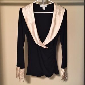 WHBM Black Faux Wrap Top