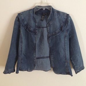 BCBG Cropped Stonewashed Denim Jacket