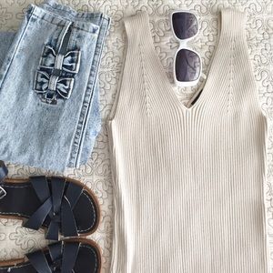 ✨SALE✨Oatmeal Double VNeck Rib Knit Tank