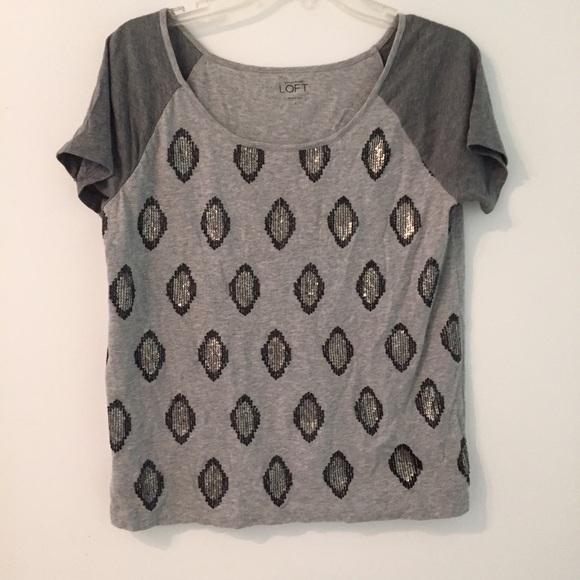Gray sequin LOFT short sleeve
