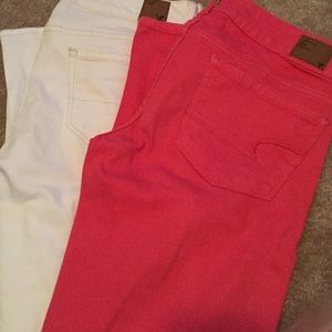 Pink and white AE skinny jean bundle