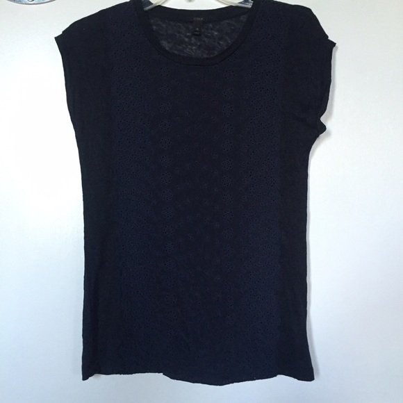 J. Crew Navy Linen Silk Eyelet Tee XS - Picture 2 of 4