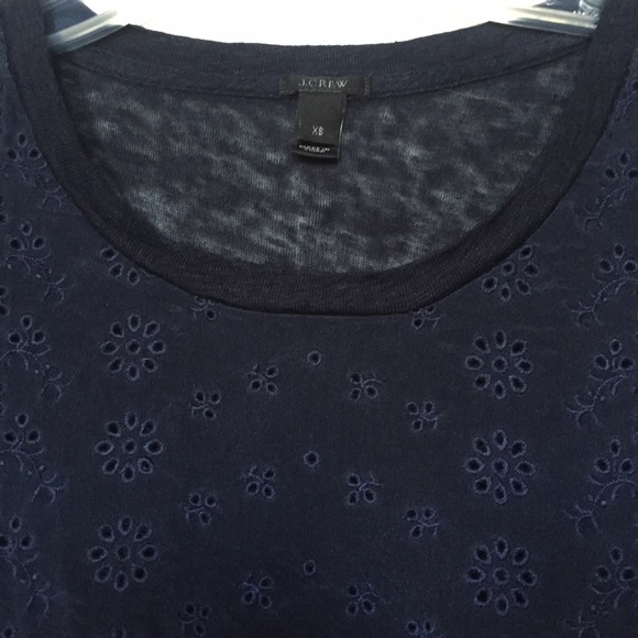 J. Crew Navy Linen Silk Eyelet Tee XS - Picture 3 of 4