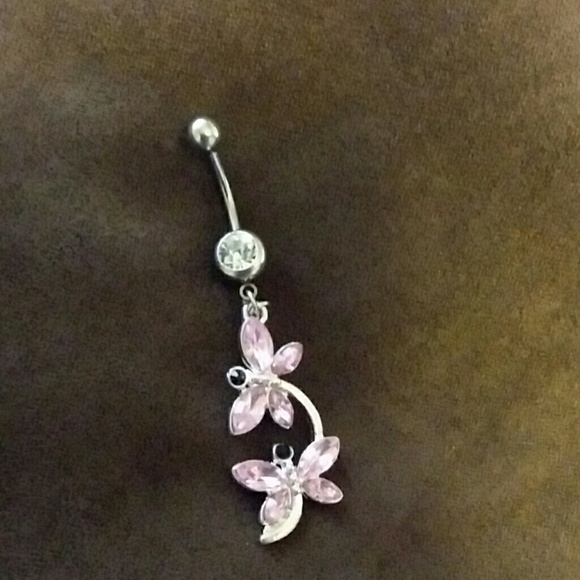 Jewelry - SOLD**Pink rhinestone butterfly dangle belly ring