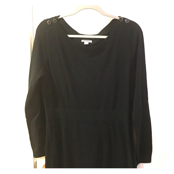 Black knit long sleeve dress with shoulder buttons
