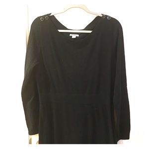 Black knit long sleeve dress with shoulder buttons