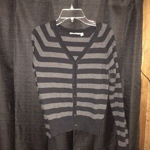 Striped button up cardigan.