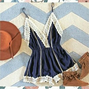 Navy and Lace Romper