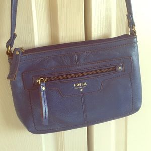 Fossil blue leather cross body purse