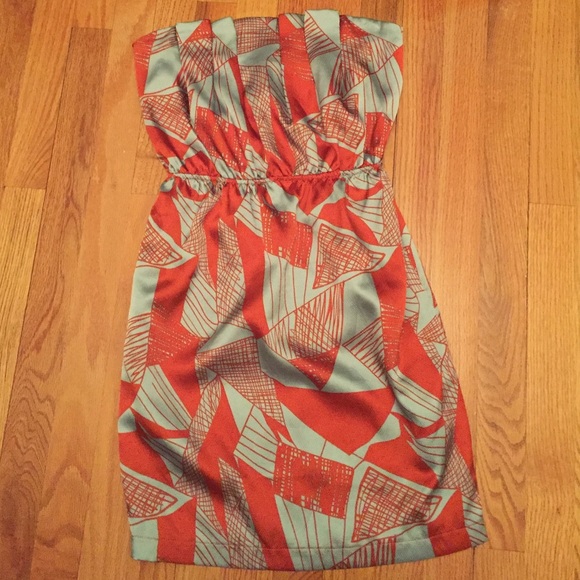 Abstract Pleated Bust Strapless Dress Sz XS