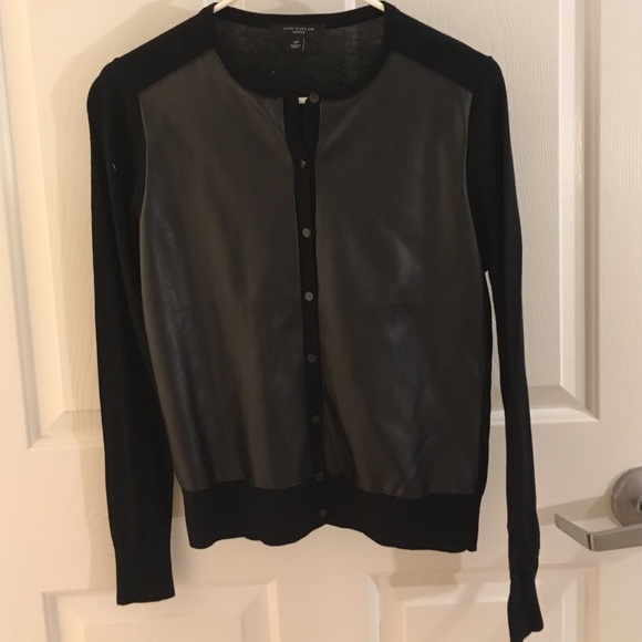 NWOT Ann Taylor faux leather panel cardigan