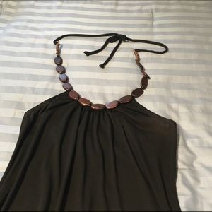 Black maxi with wooden detail at neckline